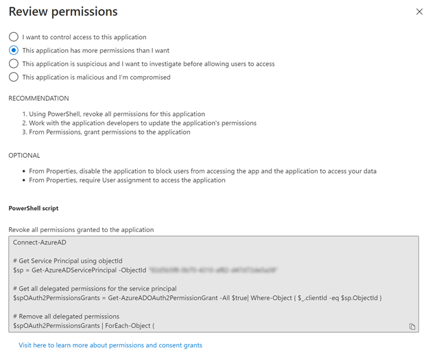 How to update the OAuth2 permission grants for an Azure AD service principal